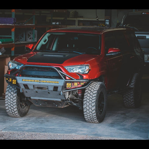 Driver's side quartering on angle showing the C4 Hybrid winch bumper for the 2014+ Toyota 4Runner.