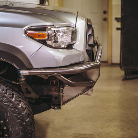 Side view of the C4 Hybrid bumper with mid-height bull bar showing how tight the bull bar fits to the grille.