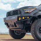 Close angle view of installed 6th Gen 4Runner Hybrid Front Bumper isntalled with 4 different types of offroad lights 
