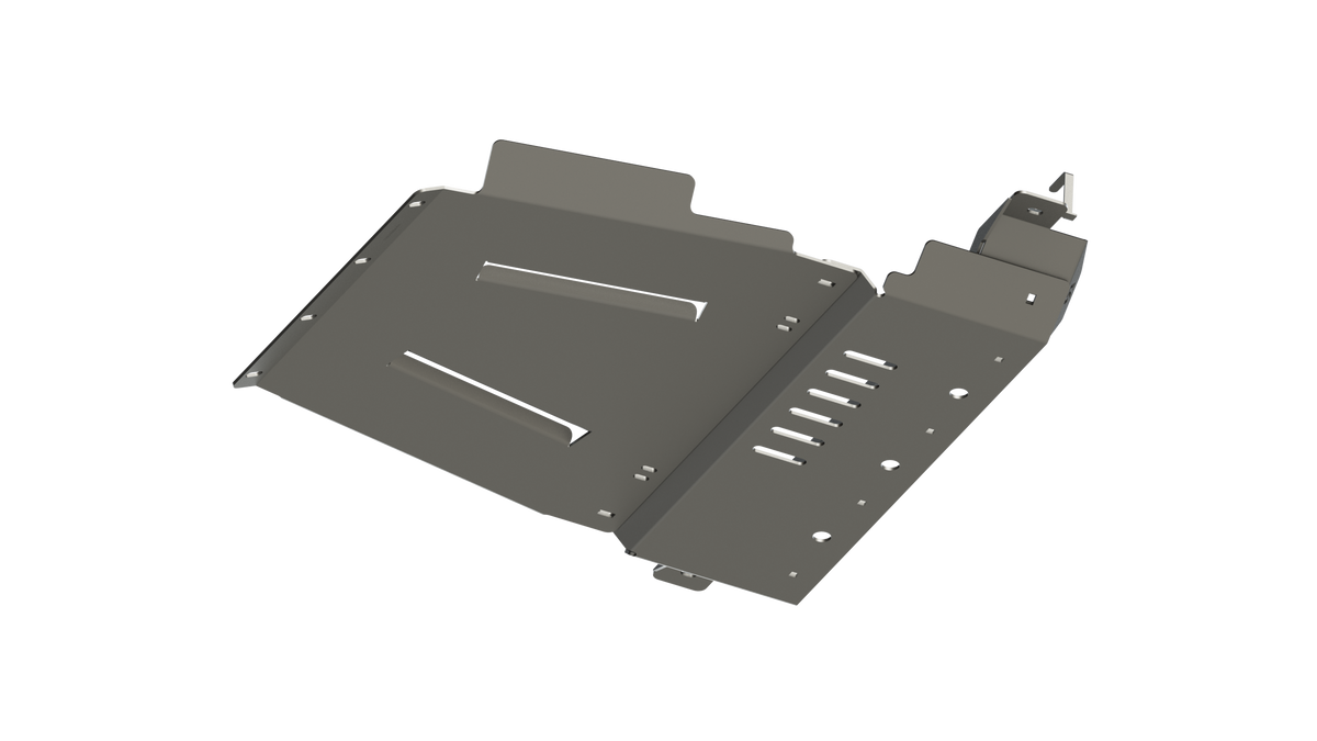 Digital rendering showing the structure and venting on the bottom of the rear skid plate for 4Runners and the GX470.