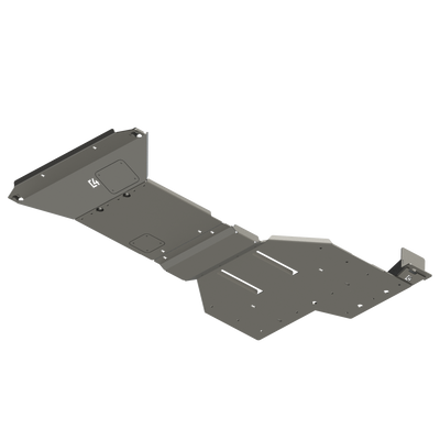 Digital rendering showing the full skid plate kit from C4 for the 2024+ Tacoma Hybrid with the sway bar disconnect system.