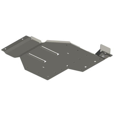 Digital rendering showing the C4 rear skid plate for the Land Cruiser LC250 from the bottom.