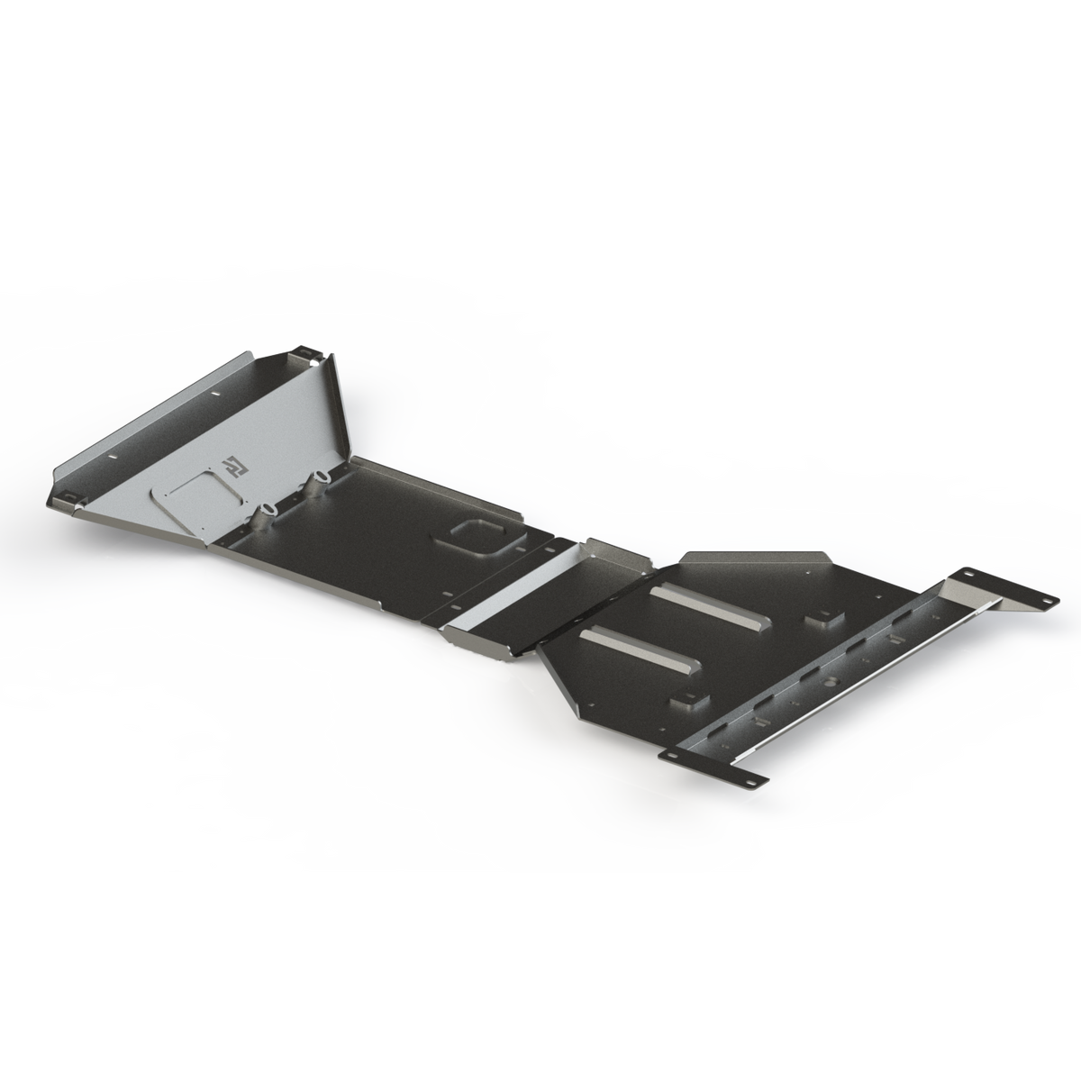 Inside view of a digital rendering of the full skid plate system for the 4th Gen Tacoma non-Hybrid showing the internal structure and reinforcements.