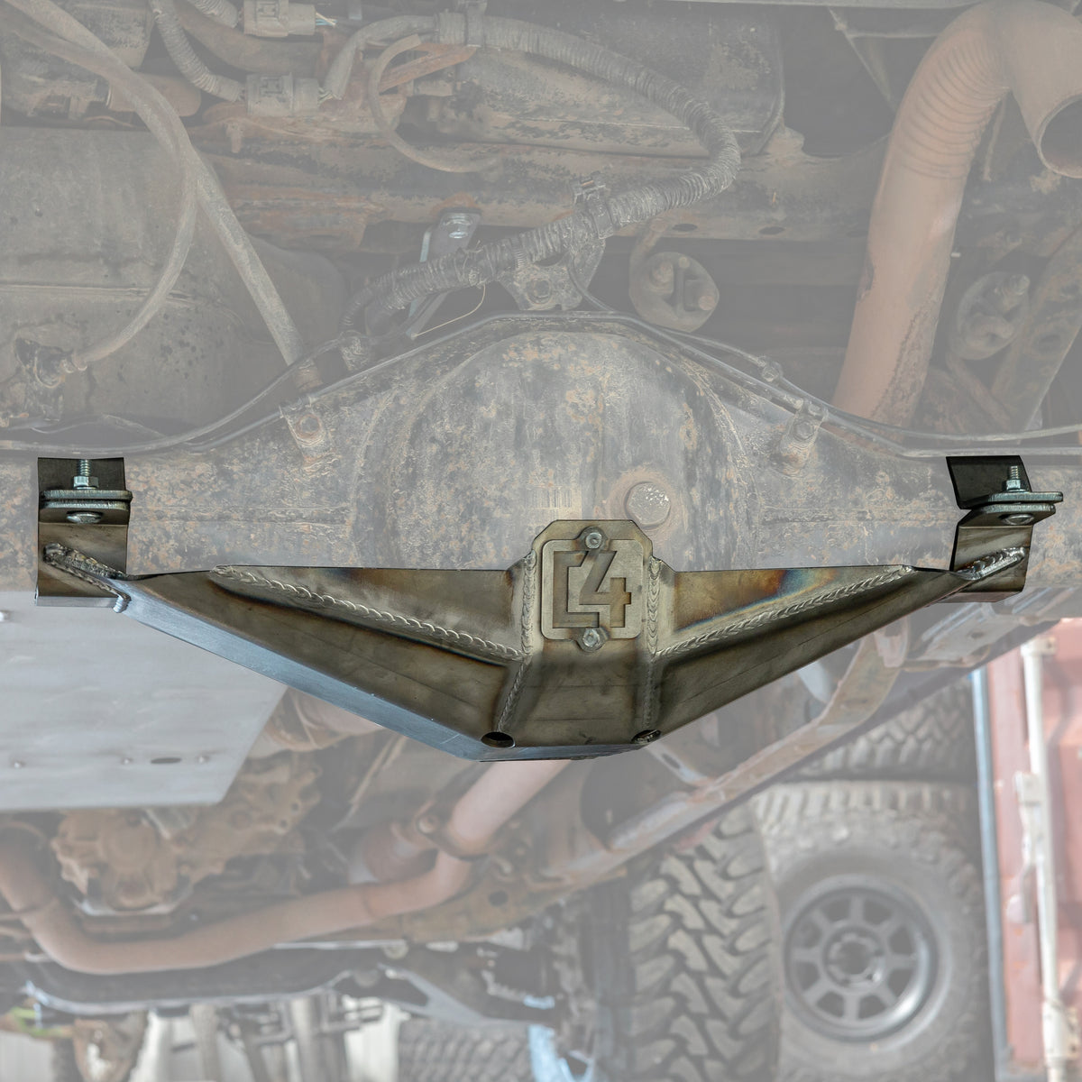 Cover photo of the rear diff skid for the 2nd Gen Tacoma from C4 with the background faded out and emphasis on the skid.