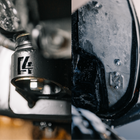 Composite photo showing both the High Clearance Fender Liner kit and the Body Mount Relocation bracket that comprise the Oversize Tire Fitment Kit.