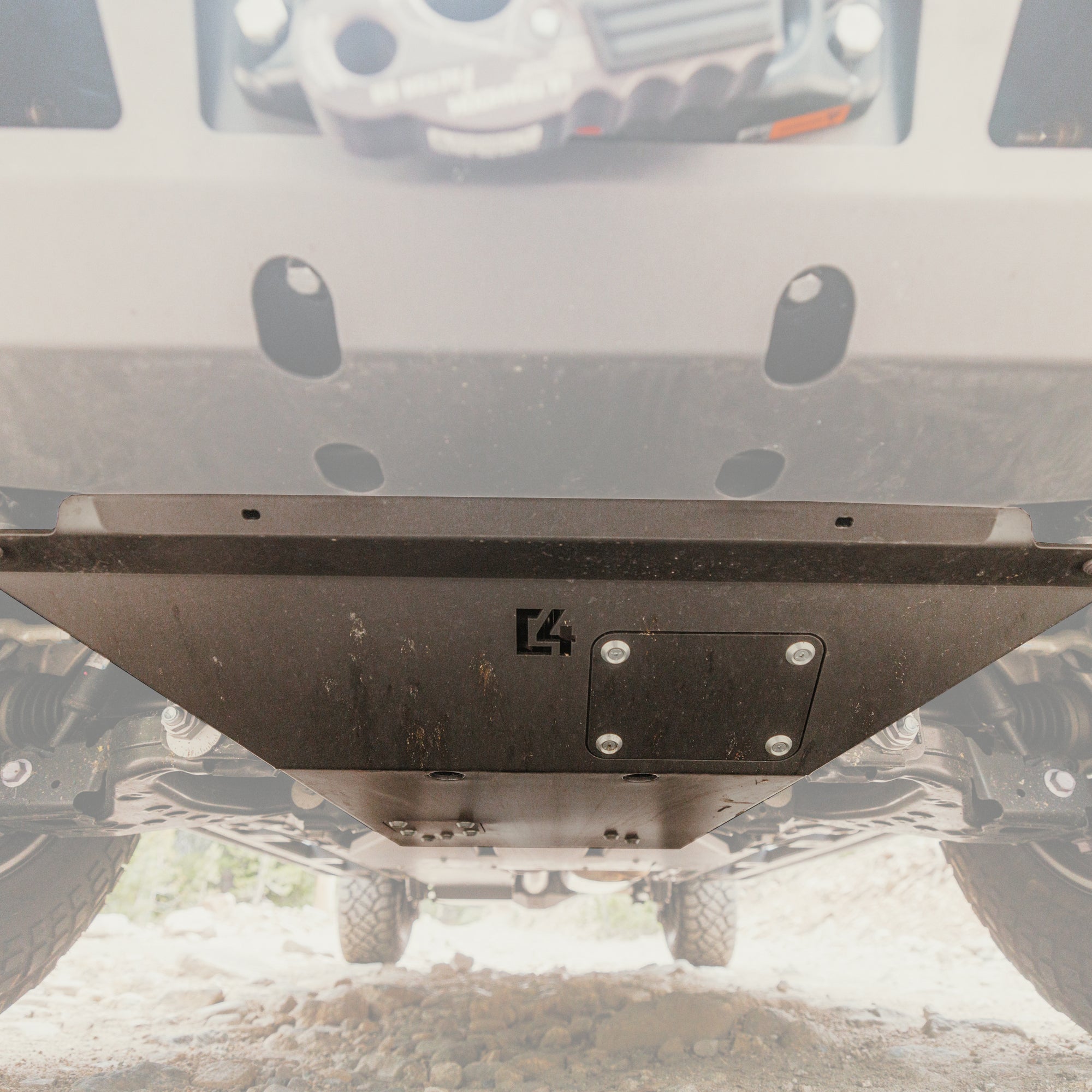 Cover photo of the Front Skid Plate for the 4th Gen Tacoma from C4 with the background faded out and emphasis on the front skid plate.