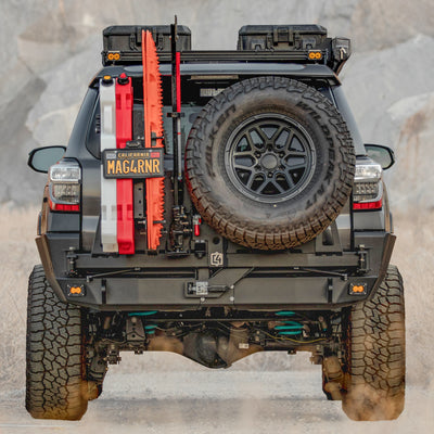 Cover photo of the C4 Overland rear bumper for the 5th Gen 4Runner with faded out background and emphasis on the vehicle and bumper.