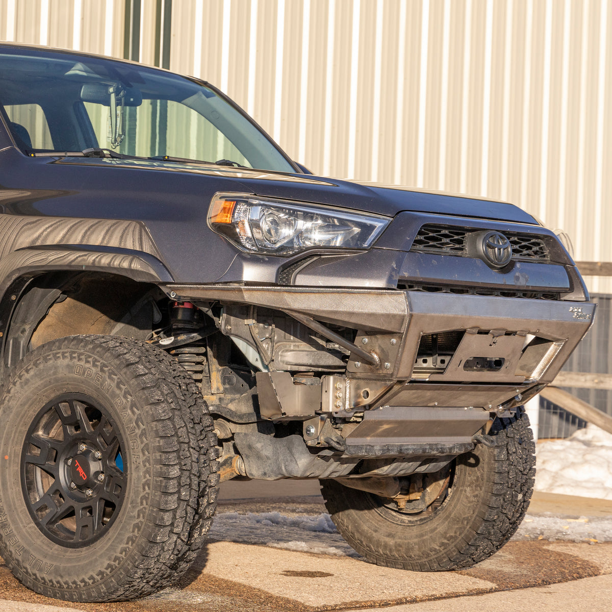 Low passenger side view of the plate version of the Rock Runner bumper for 4Runners.