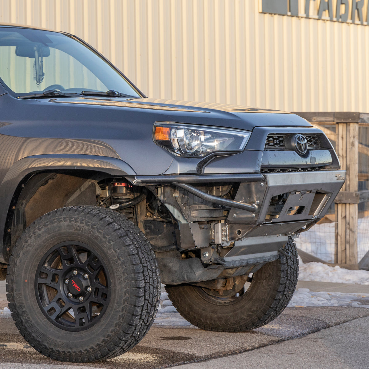 Angling side view of the Rock Runner minimalist winch bumper for the Toyota 4Runner from C4 Fabrications.