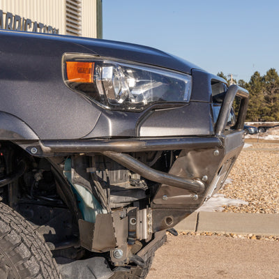 Close up view of the tight fitment of the C4 Rock Runner winch bumper for the Toyota 4Runner.