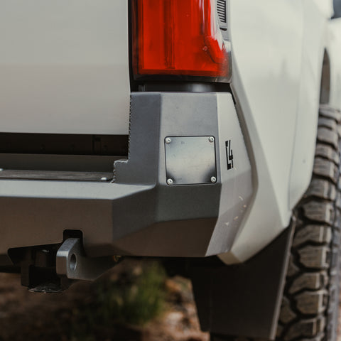 Close-up of the sensor block-off plates included on the Overland rear bumper from C4.
