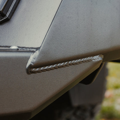 Close-up showing the weld quality on the Overland bumper from C4 Fabrication.