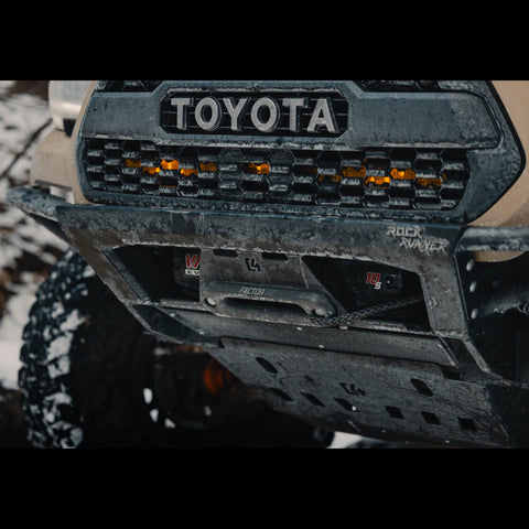 Close up view of the winch area of the C4 Rock Runner front bumper.