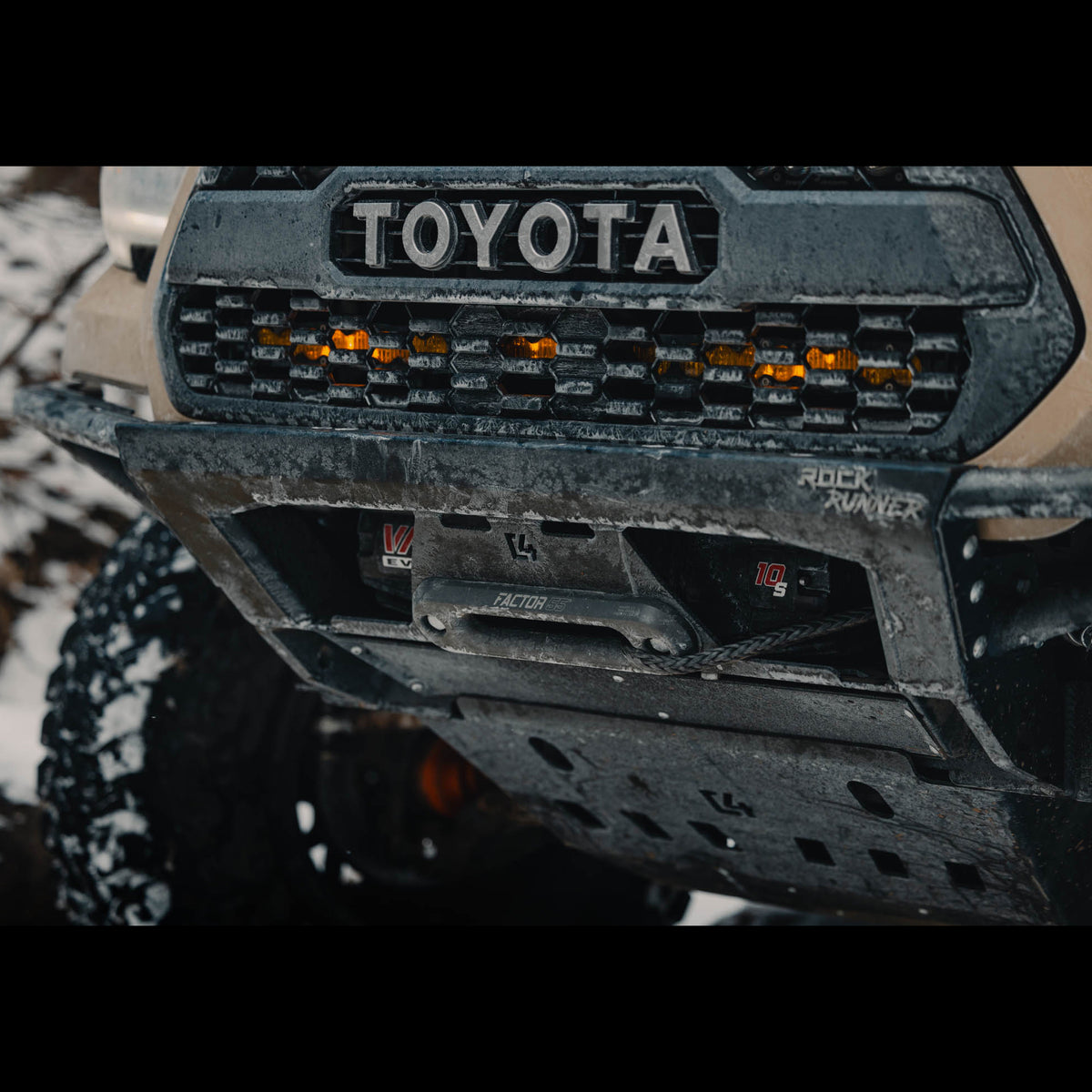 Close up view of the winch area of the C4 Rock Runner front bumper.