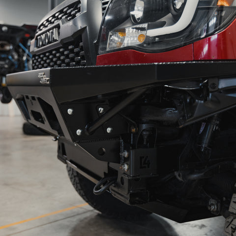 Close up of the plate side version and how it attaches to the central bumper body on the Rock Runner front winch bumper from C4 Fabrication.