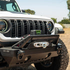 Installed DV8 Xtract 12k Synthetic Rope Winch with included hawse style fairlead and hook.