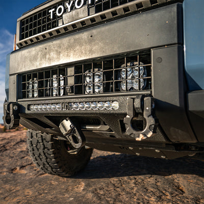 Close-up of an installed C4 Lo-Pro winch bumper from C4 Fabrication.