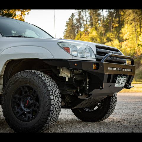 Low angle quartering shot showing the profile of the C4 Overland bumper for 2003-2009 Toyota 4Runners.