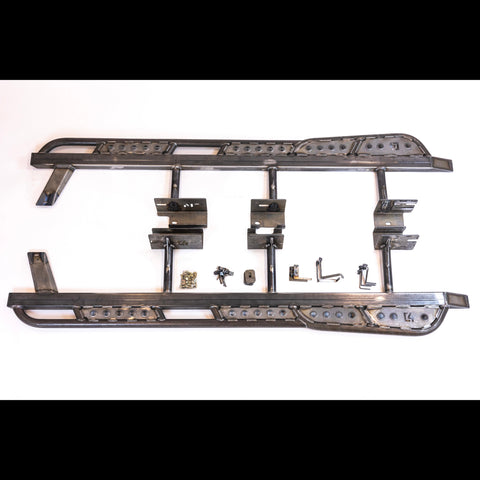 C4's bolt-on Tundra frame sliders shown with complete hardware kit for installation.