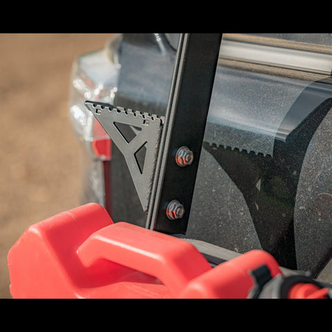 One of the primary use cases for the accessory side step for the C4 Summit hatch ladder – providing a step when accessories are mounted to the ladder and blocking the ladder's standard steps. 