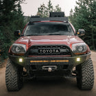 Front view of a maroon 4Runner Overland Series Front Bumper 4th Gen 2003-2009