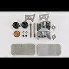 Contents of the Body Mount Relocation kit laid out on a white table.