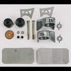 The parts list of the C4 Body Mount Relocation system laid out on a white table.