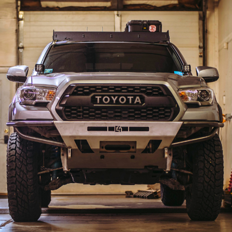 Straight front view of the C4 Hybrid bumper in raw steel like it ships to all customers.