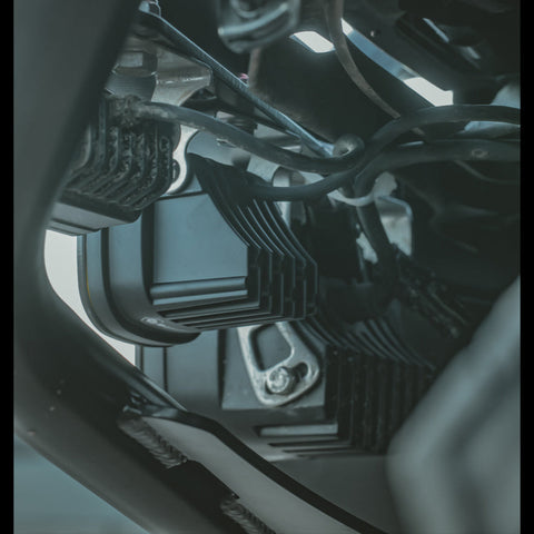 Close-up view inside the back of the C4 Hybrid bumper showing its mounting capability for auxiliary lighting.