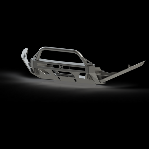 Digital rendering showing the High Clearance Additions bolted onto a C4 Lo-Pro winch bumper. 