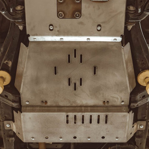 View from the front and below of the rear skid plate kit from C4 for the 5th Gen 4Runner. 