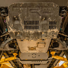 View from below of the TRD Pro skid plate amended with C4's Integration Skid Plate that provides coverage all the way to the back of the engine.