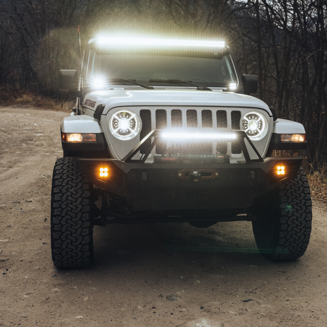 led quattro light mounted as for lights on a jeep