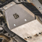 Close up view of the slanted leading edge of the C4 fuel tank skid for the 2nd Gen Tacoma.