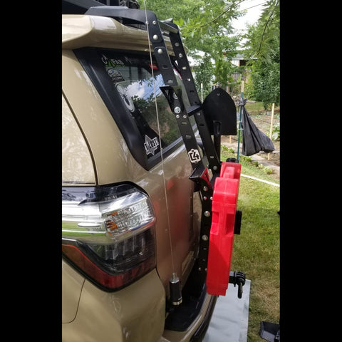 Close-up side view of C4 Summit hatch ladder equipped with a full set of accessories. 