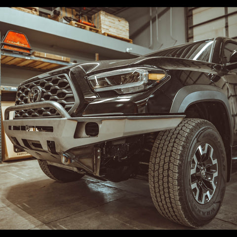 Close up of the plated side wings of the C4 Overland front bumper for the 3rd Gen Tacoma.