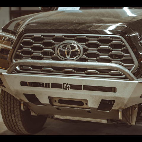 Close-up of the front mid-height bull bar for the C4 Overland bumper.