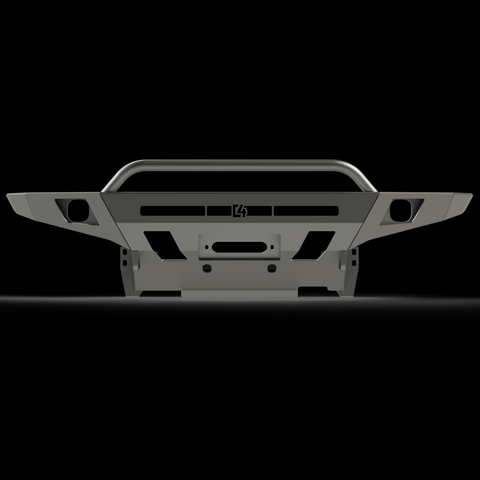Straight on front view of a digital rendering of the C4 Overland bumper with mid-height bull bar.