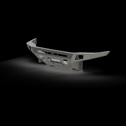 Quartering front view of a digital rendering of the C4 Overland front winch bumper.