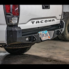 Quartering view of the C4 Overland rear bumper for the Toyota Tacoma. 