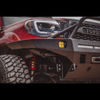 Close up view of the plated side wings on the C4 Overland front bumper with room for auxiliary lighting built in.