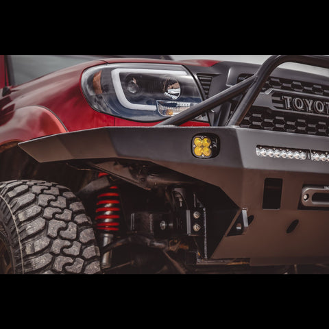 Close up view of the plated side wings on the C4 Overland front bumper with room for auxiliary lighting built in.