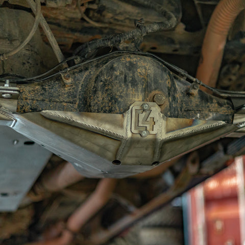 Close up view of a steel skid for rear differentials in Tacomas.