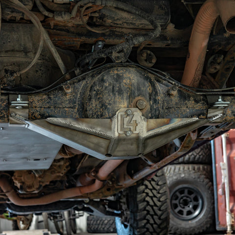 Rear view of a steel diff skid from C4 Fabrication.