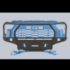 Digital rendering of the Overland bumper for the Toyota Tundra showing how the structure of the full-height bull bar mimics the lines of the factory grille surround.